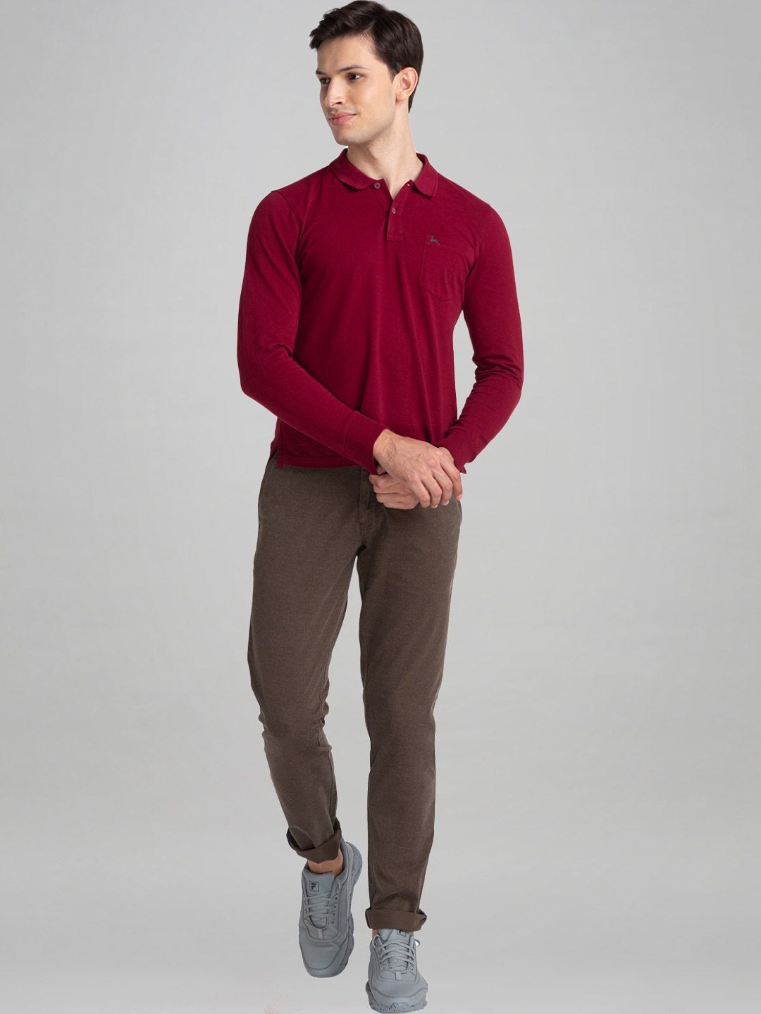Parx Men Dark Brown Printed Tapered Fit Work Trouser