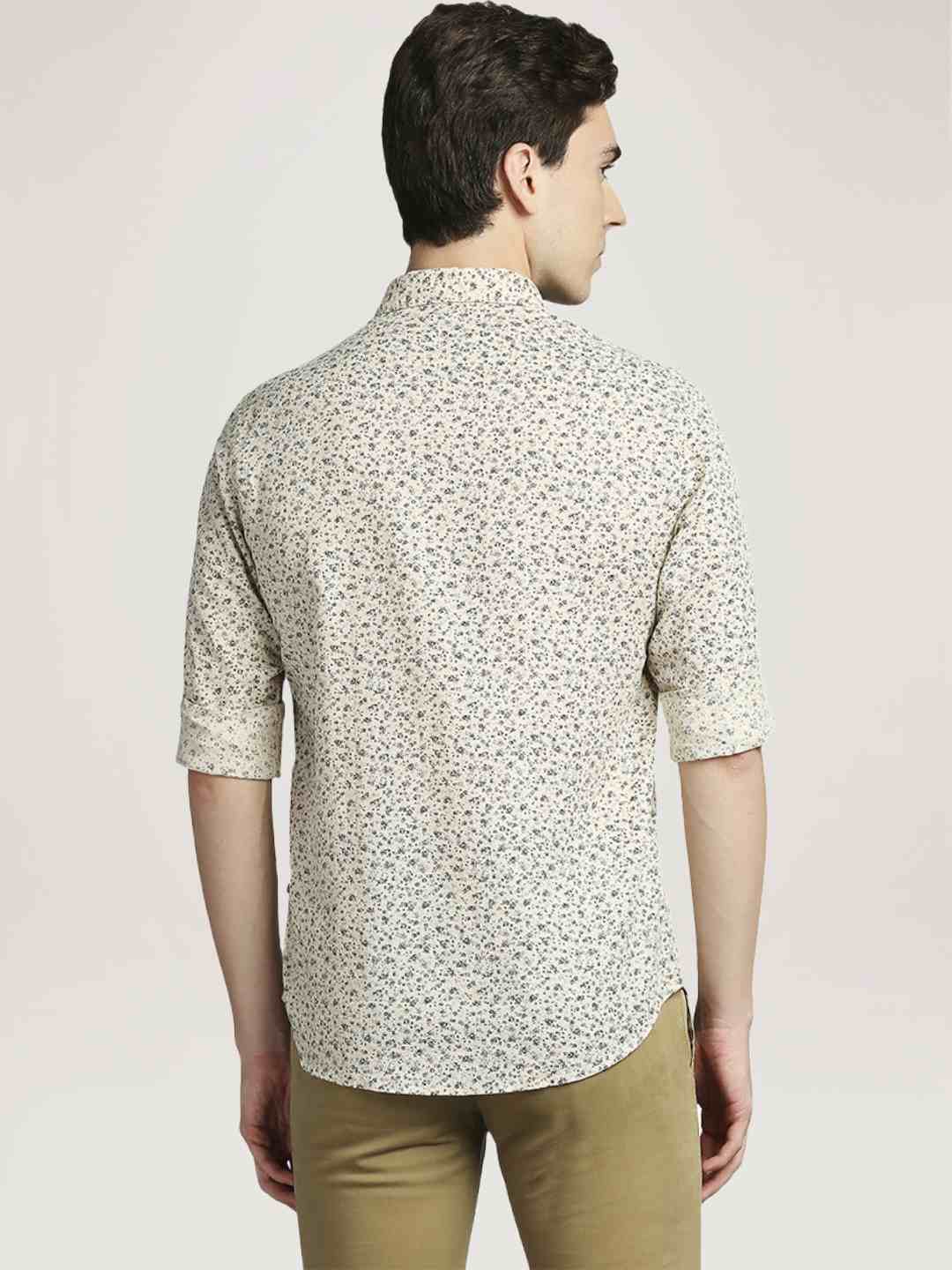 Parx Men Medium Fawn Printed Slim Fit Casual Shirt
