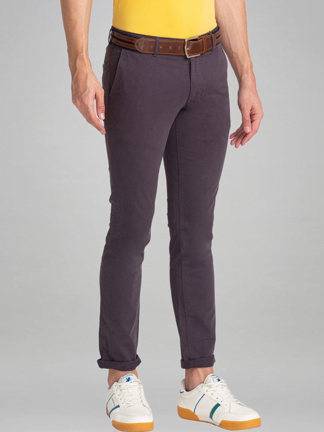 Parx Men Dark Grey Solid Tapered Fit Work chinos
