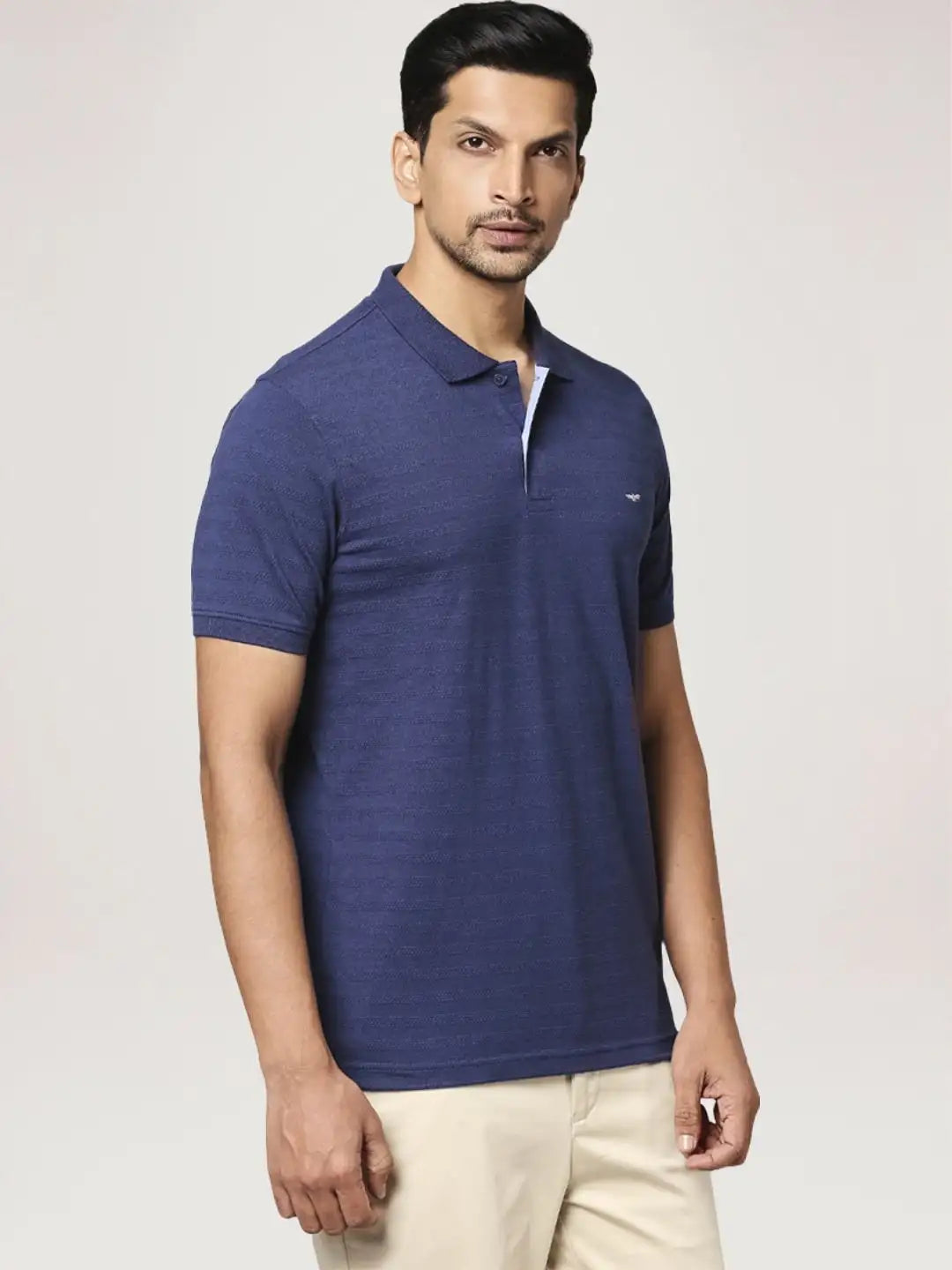 Park Avenue Men Blue Solid Slim Fit Casual Polo