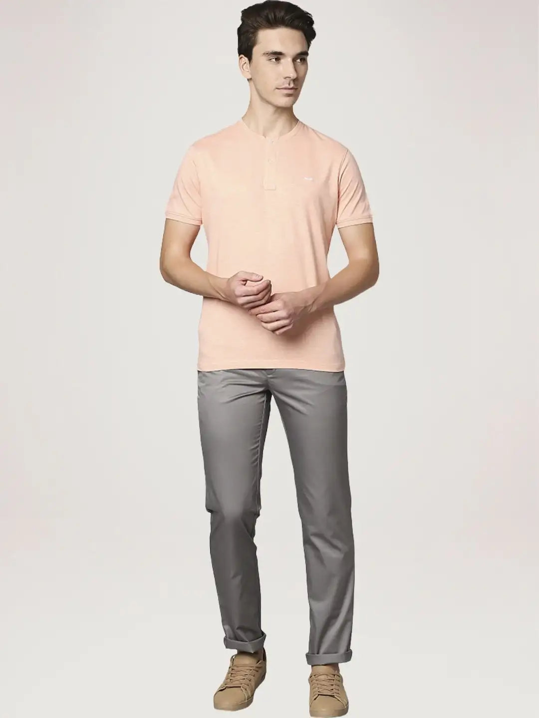 Park Avenue Men Medium Red Solid Slim Fit Casual T-Shirt