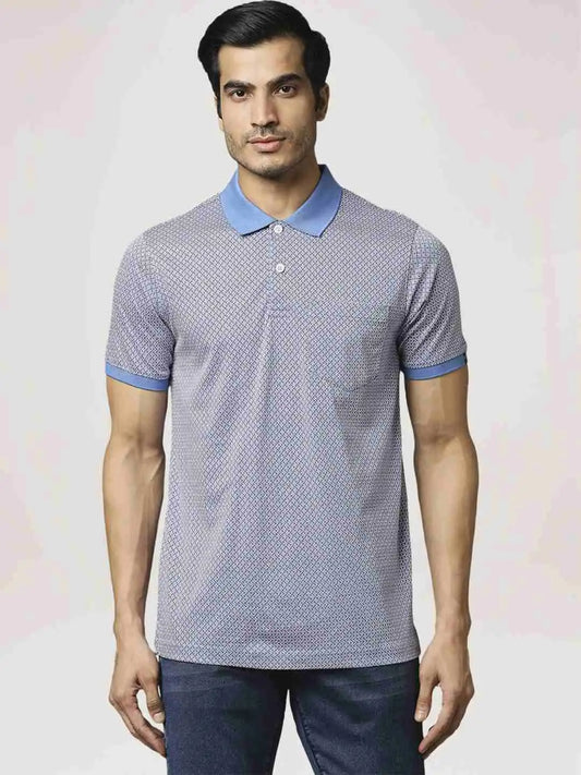 Raymond Men Medium Blue Printed Regular Fit Casual T-Shirt