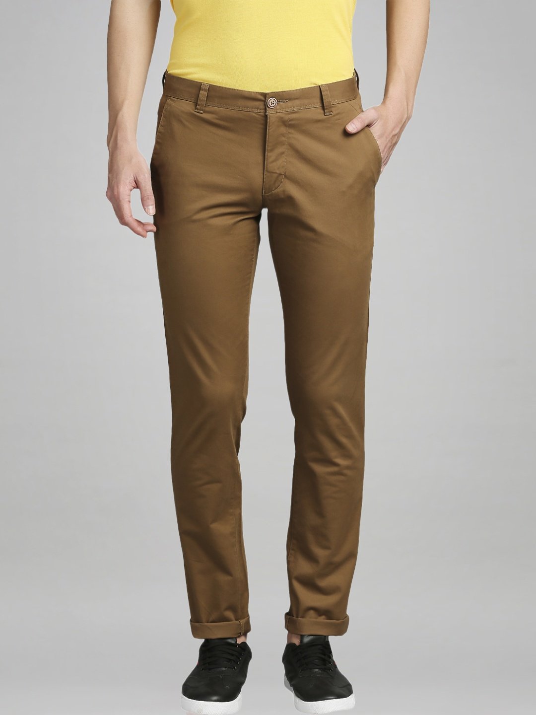 Parx Men Dark Brown Solid Tapered Fit Work Trouser
