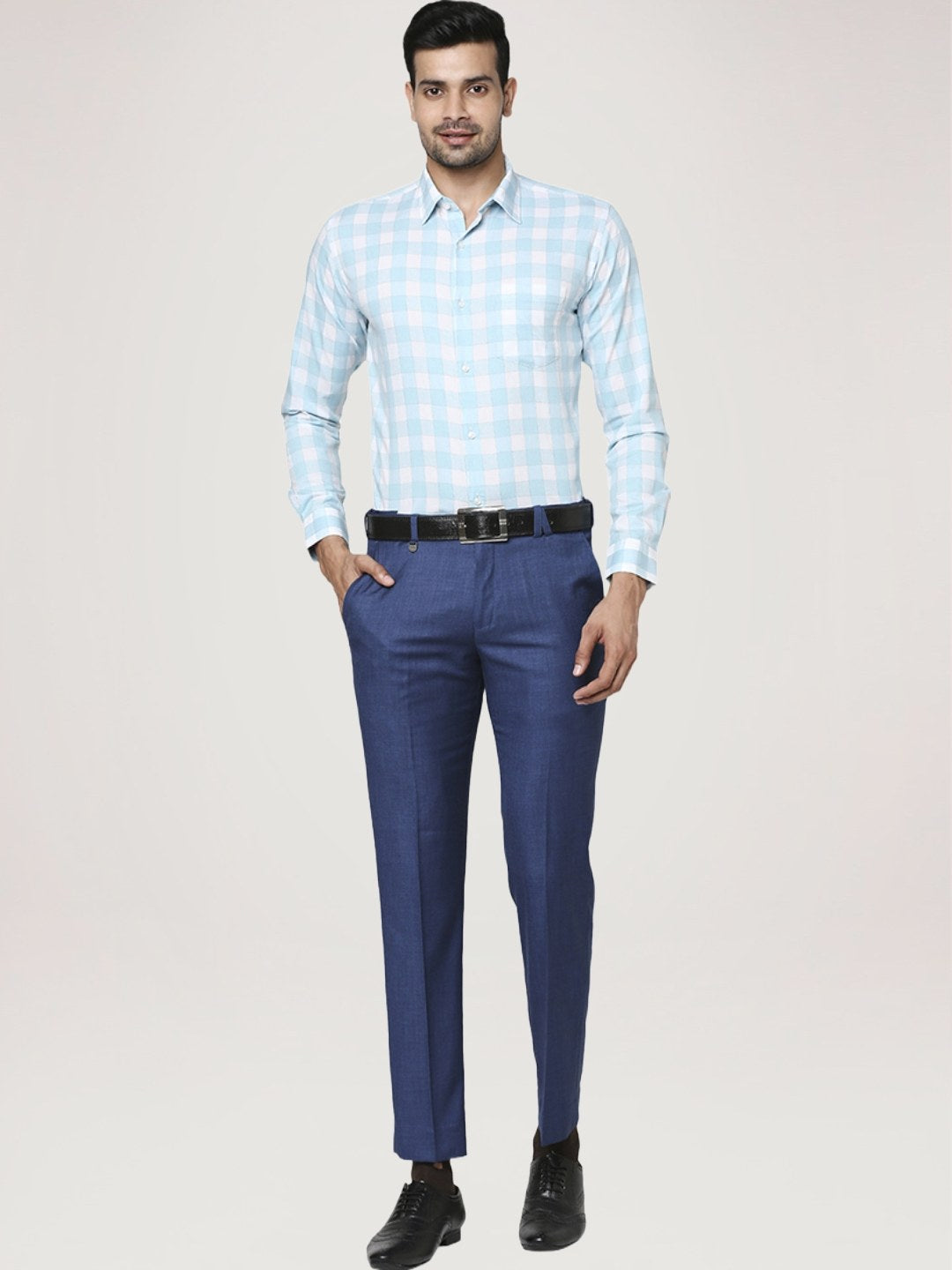 Park Avenue Men Medium Blue Checks Slim Fit Casual Shirt