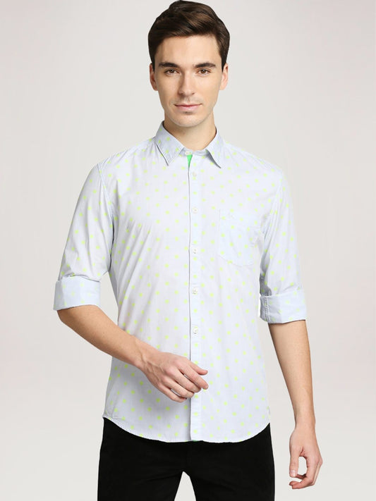 Parx Men Medium Green Printed Slim Fit Casual Shirt