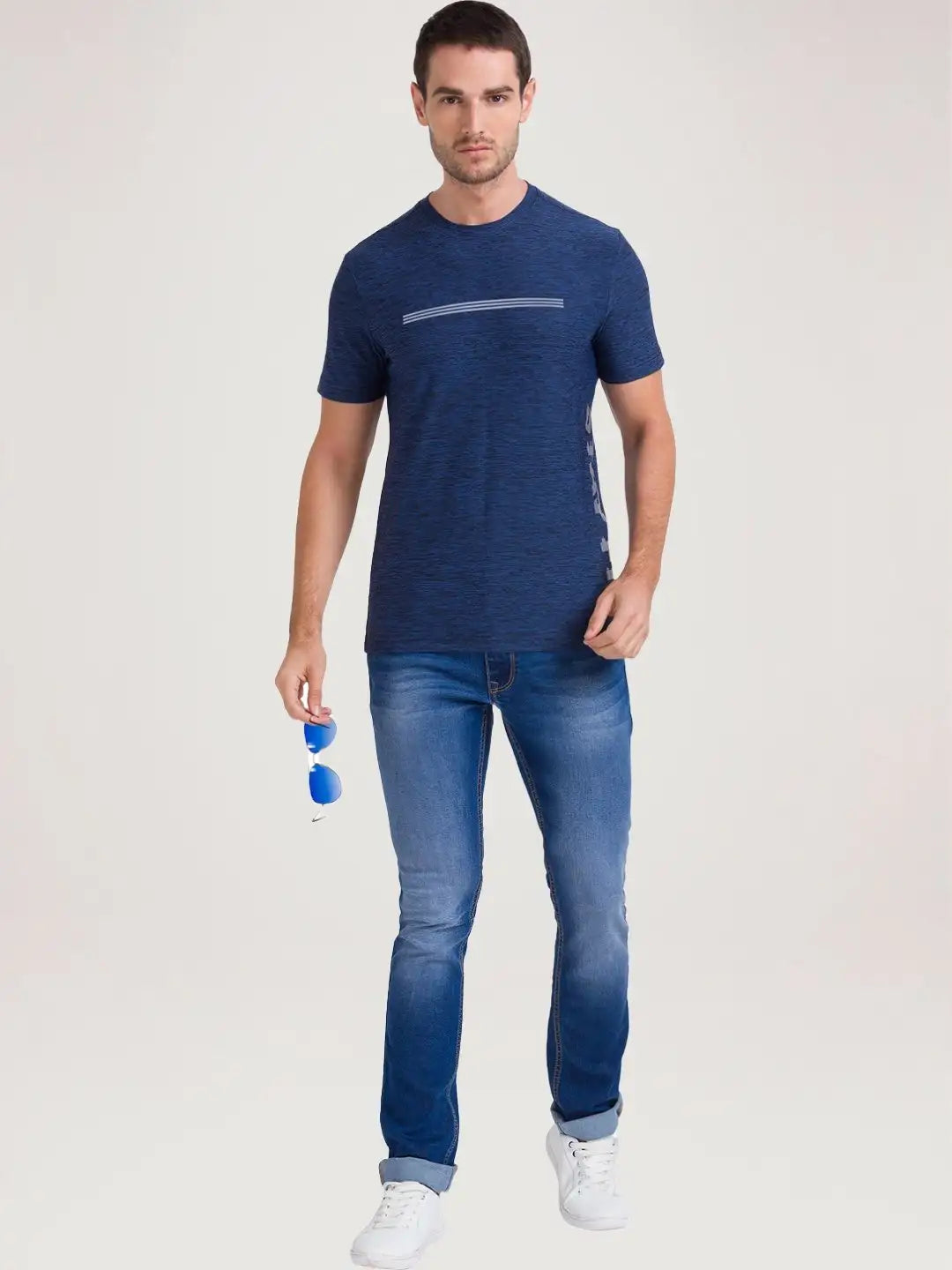 Parx Men Blue Printed Regular Fit Casual T-Shirt
