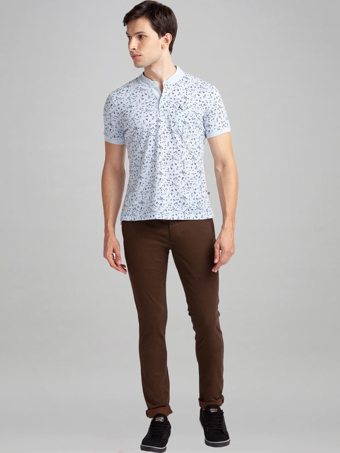 Parx Men Dark Brown Printed Super Slim Fit Work Trouser