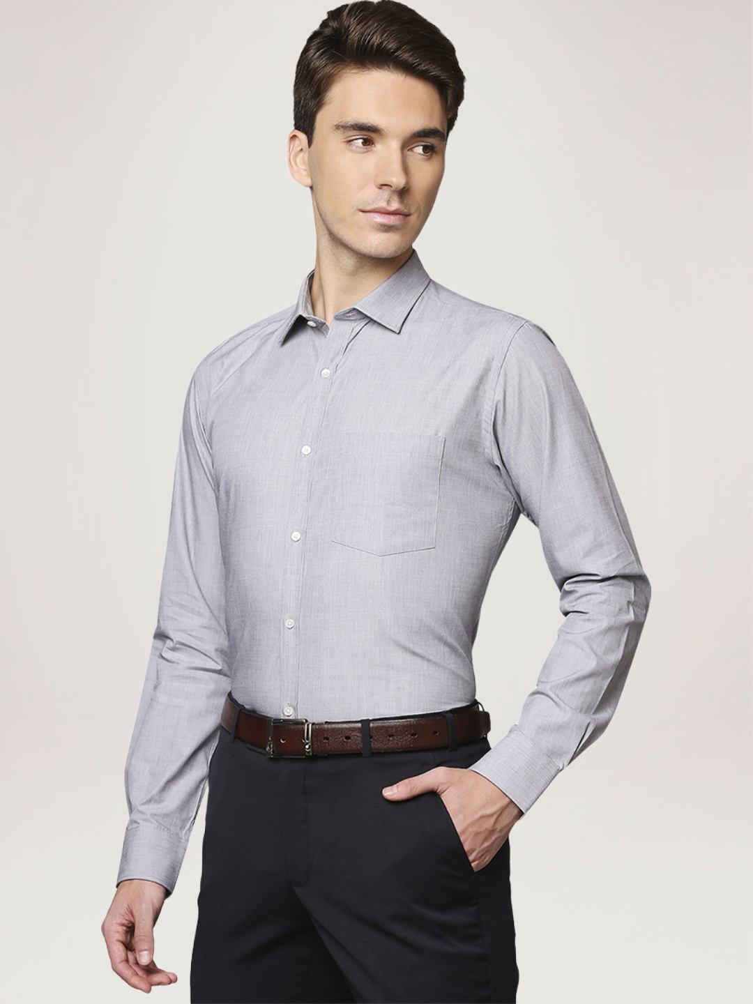 Park Avenue Men Medium Grey Solid Slim Fit Work Shirt