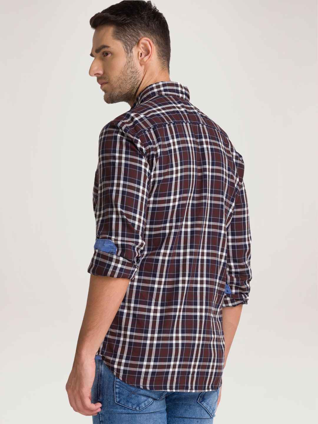 Parx Men Dark Brown Checks Slim Fit Party Shirt