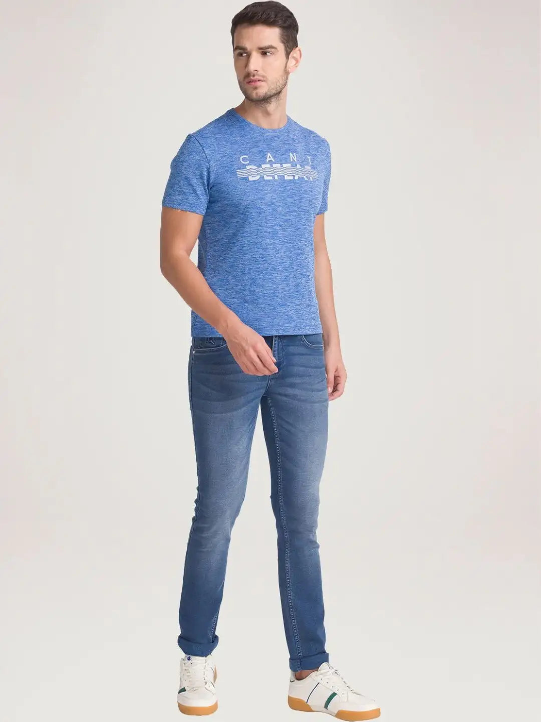 Parx Men Medium Blue Printed Regular Fit Casual T-Shirt