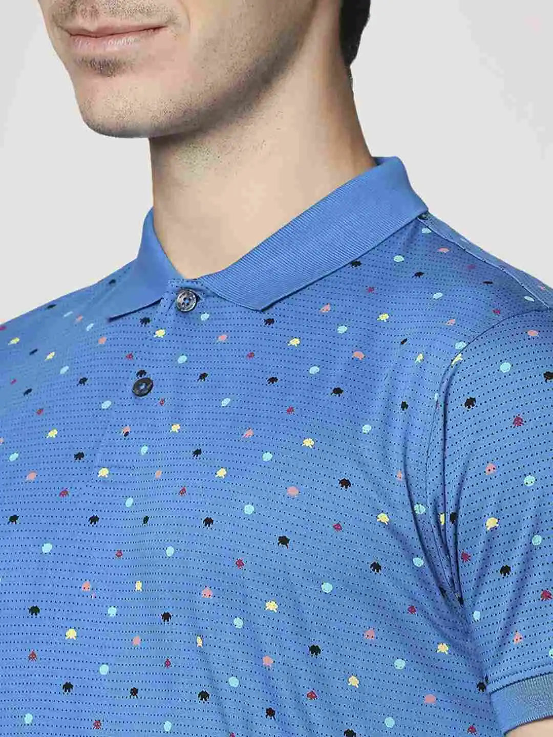 Park Avenue Men Blue Printed Slim Fit Casual Polo