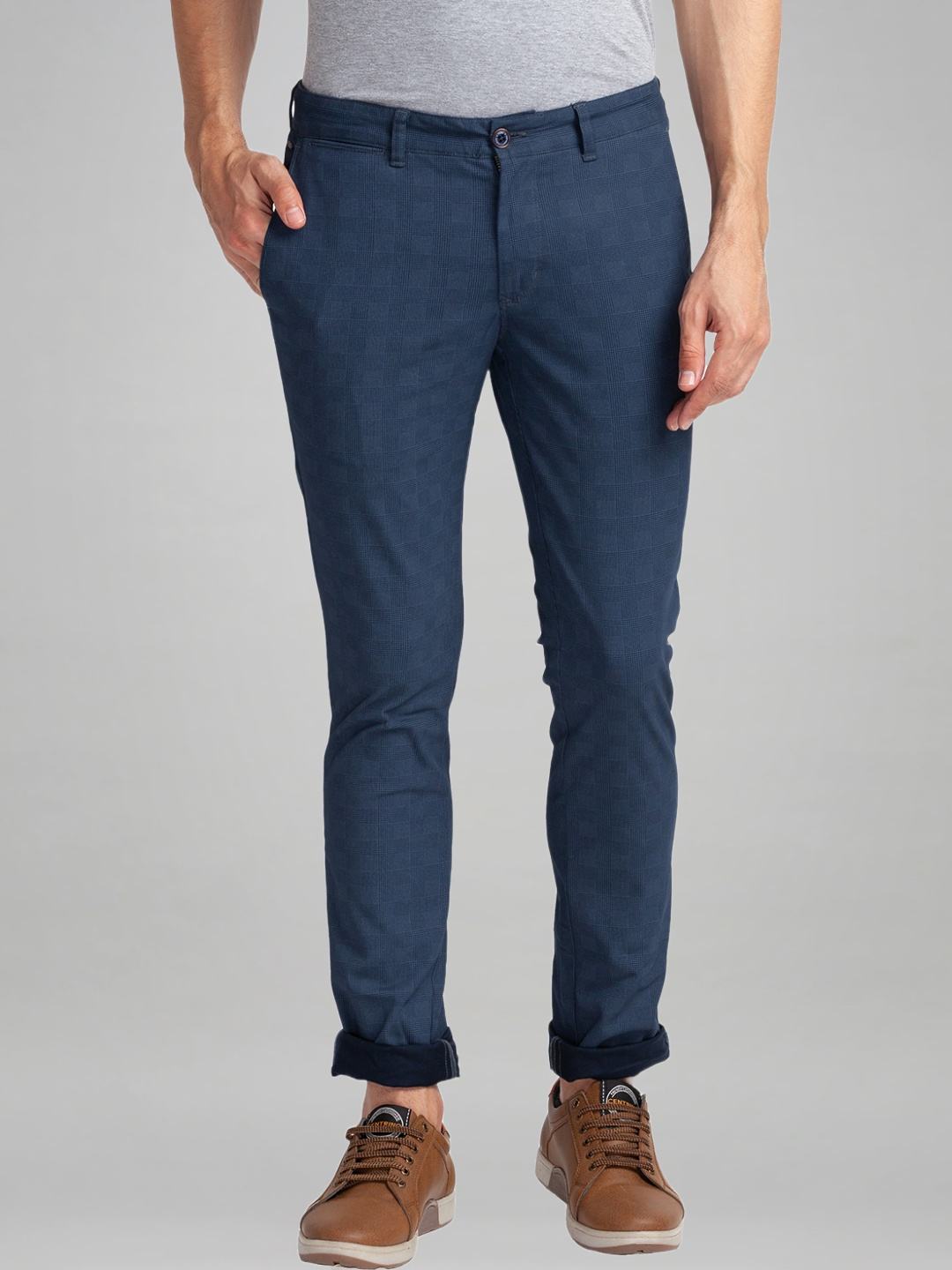 Parx Men Blue Printed Super Slim Fit Casual chinos