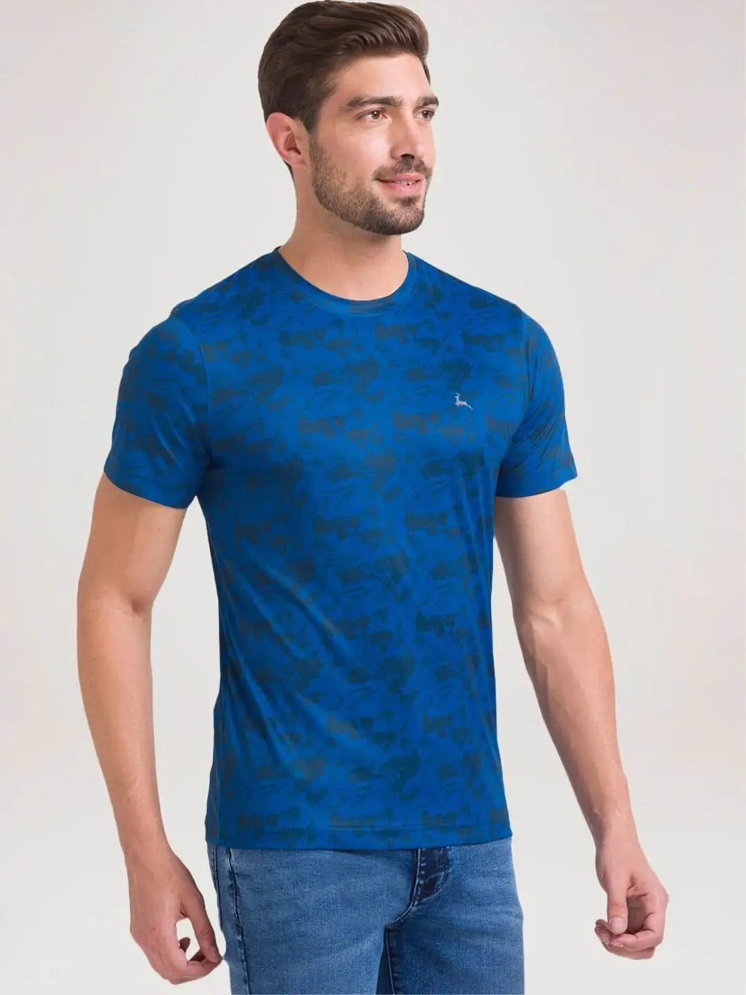 Men Blue Regular Fit Print Polyester T-Shirt – MyRaymond Men Blue Regular Fit Print Polyester T-Shirt – MyRaymond
