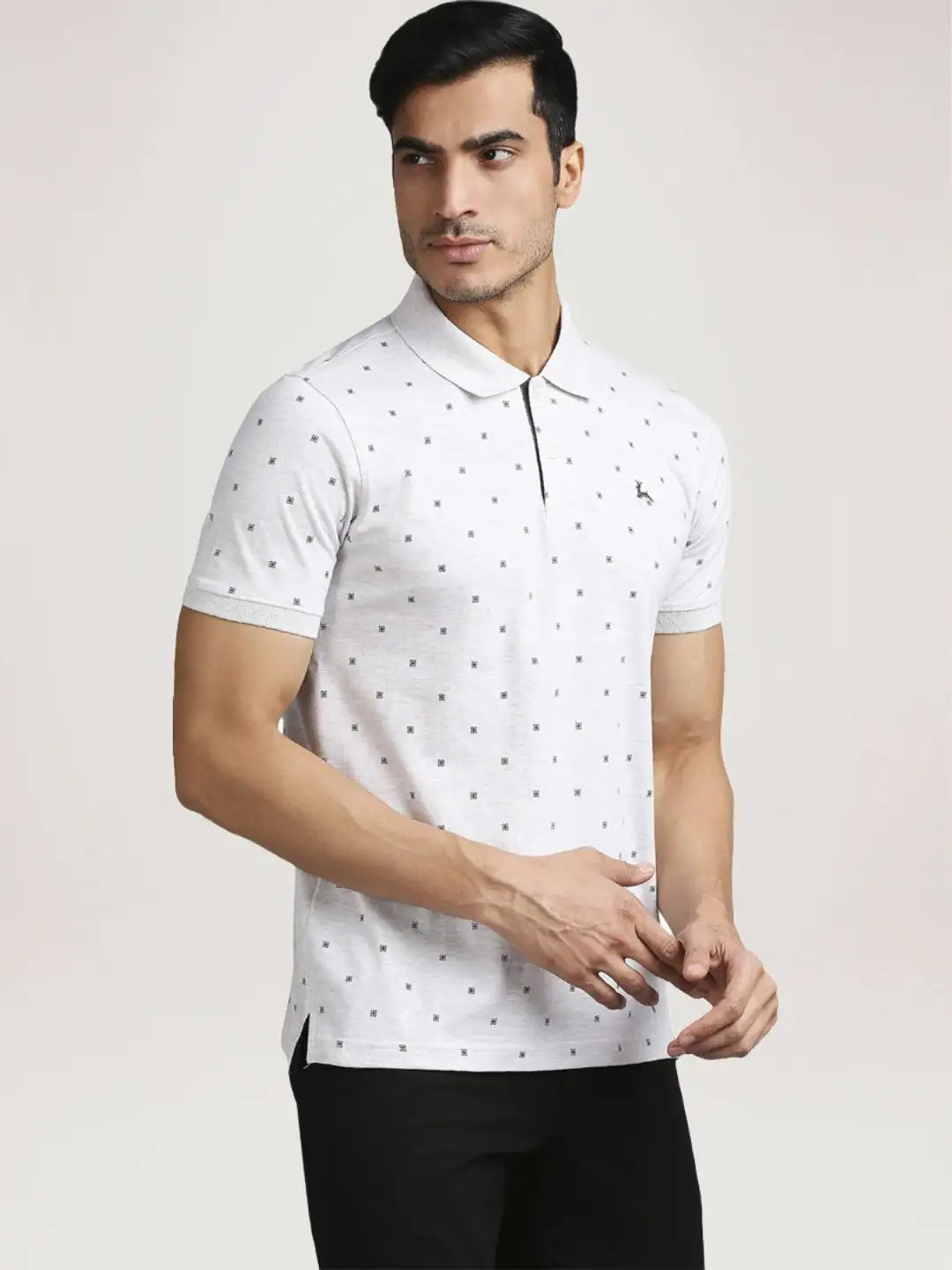 Parx Men Light Grey Printed Regular Fit Casual Polo