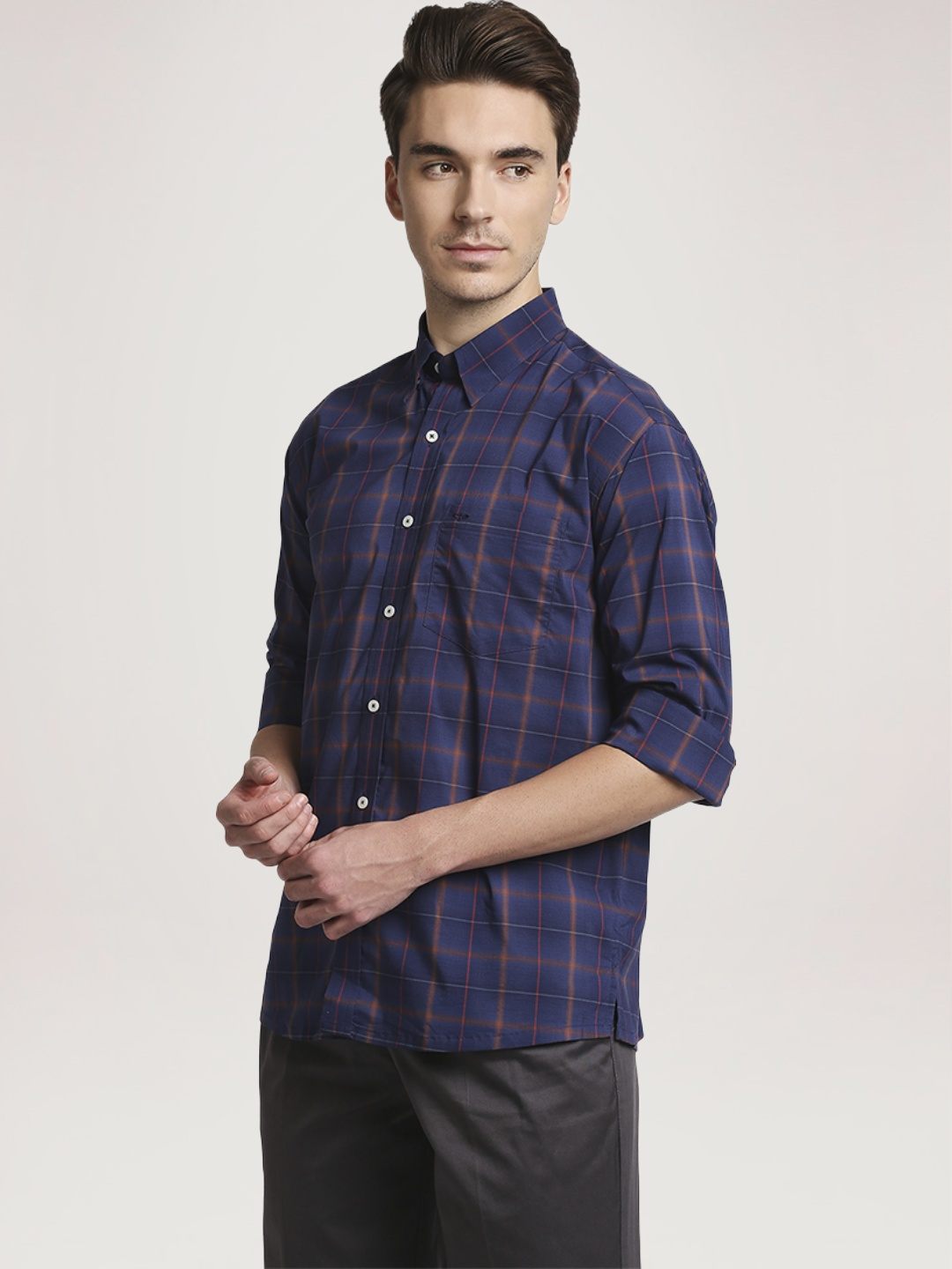 Colorplus Men Blue Checks Regular Fit Party Shirt