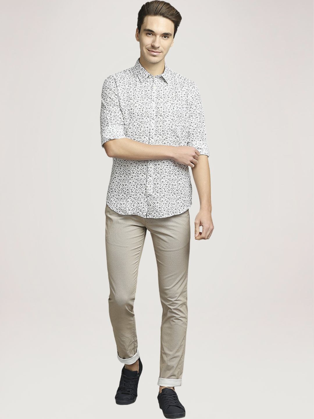 Parx Men Medium Grey Printed Slim Fit Casual Shirt