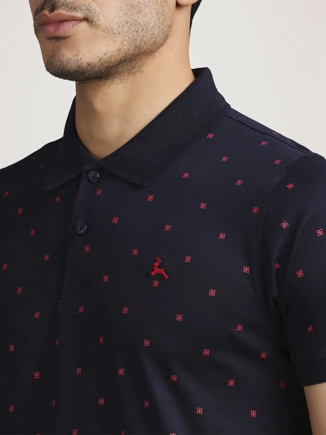 Parx Men Blue Printed Regular Fit Casual Polo