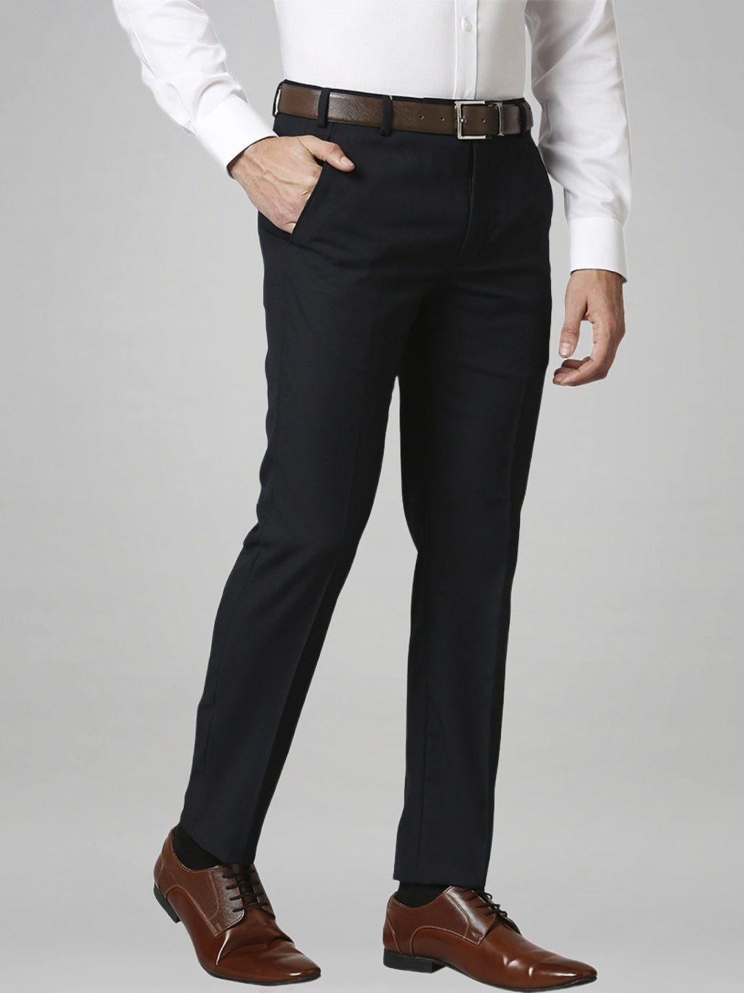 Park Avenue Men Blue Solid Super Slim Fit Work Trouser