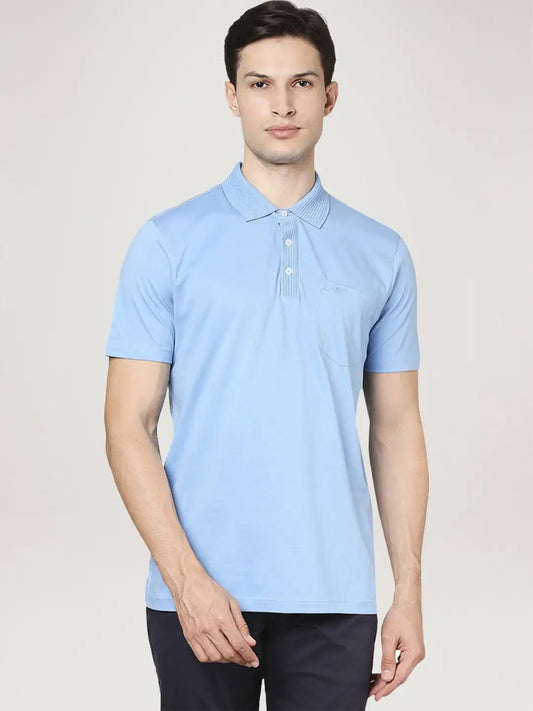 Park Avenue Men Medium Blue Solid Slim Fit Casual Polo