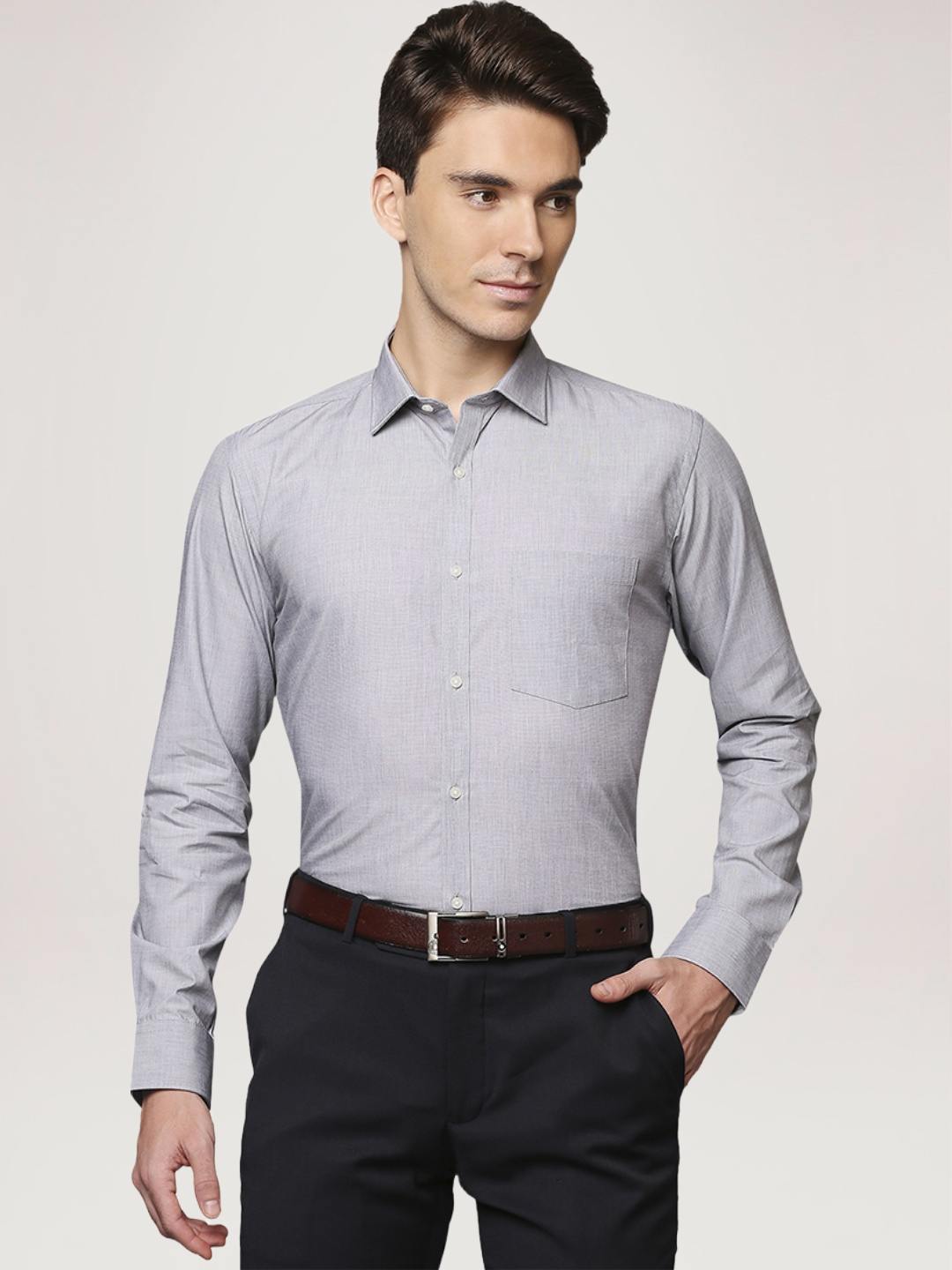 Park Avenue Men Medium Grey Solid Slim Fit Work Shirt