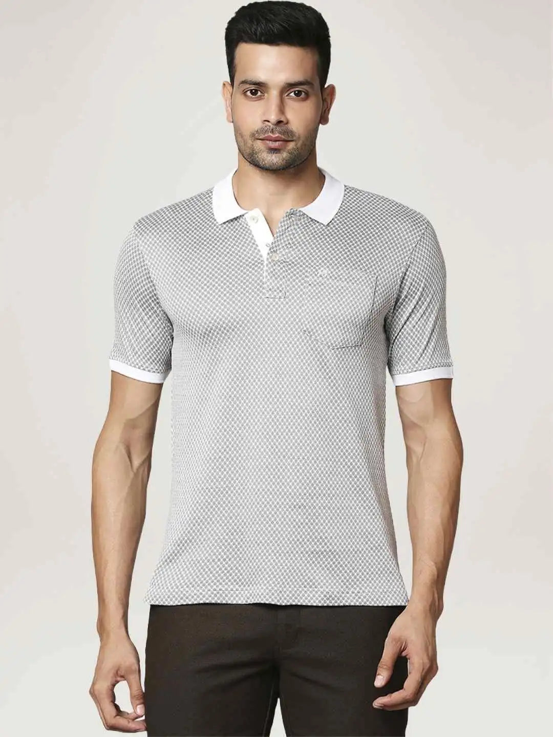 Raymond Men White Solid Regular Fit Casual T-Shirt