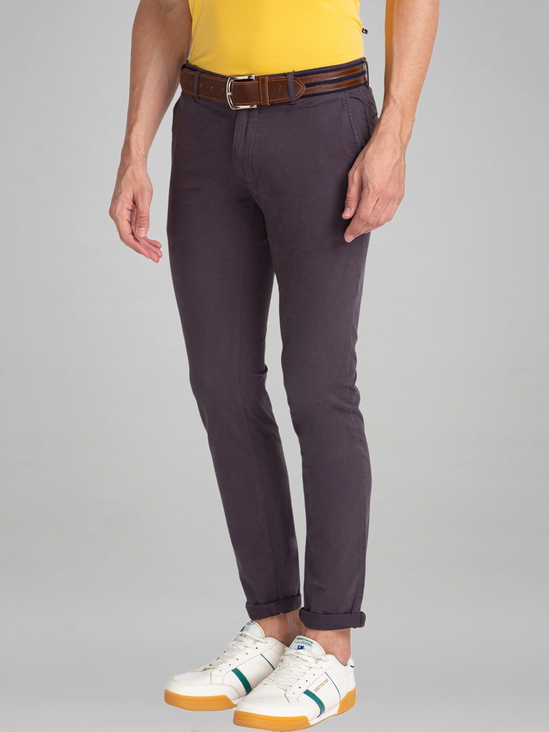 Parx Men Dark Grey Solid Tapered Fit Work chinos