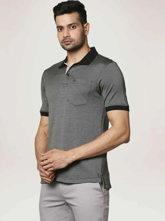Raymond Men Black Solid Regular Fit Casual T-Shirt