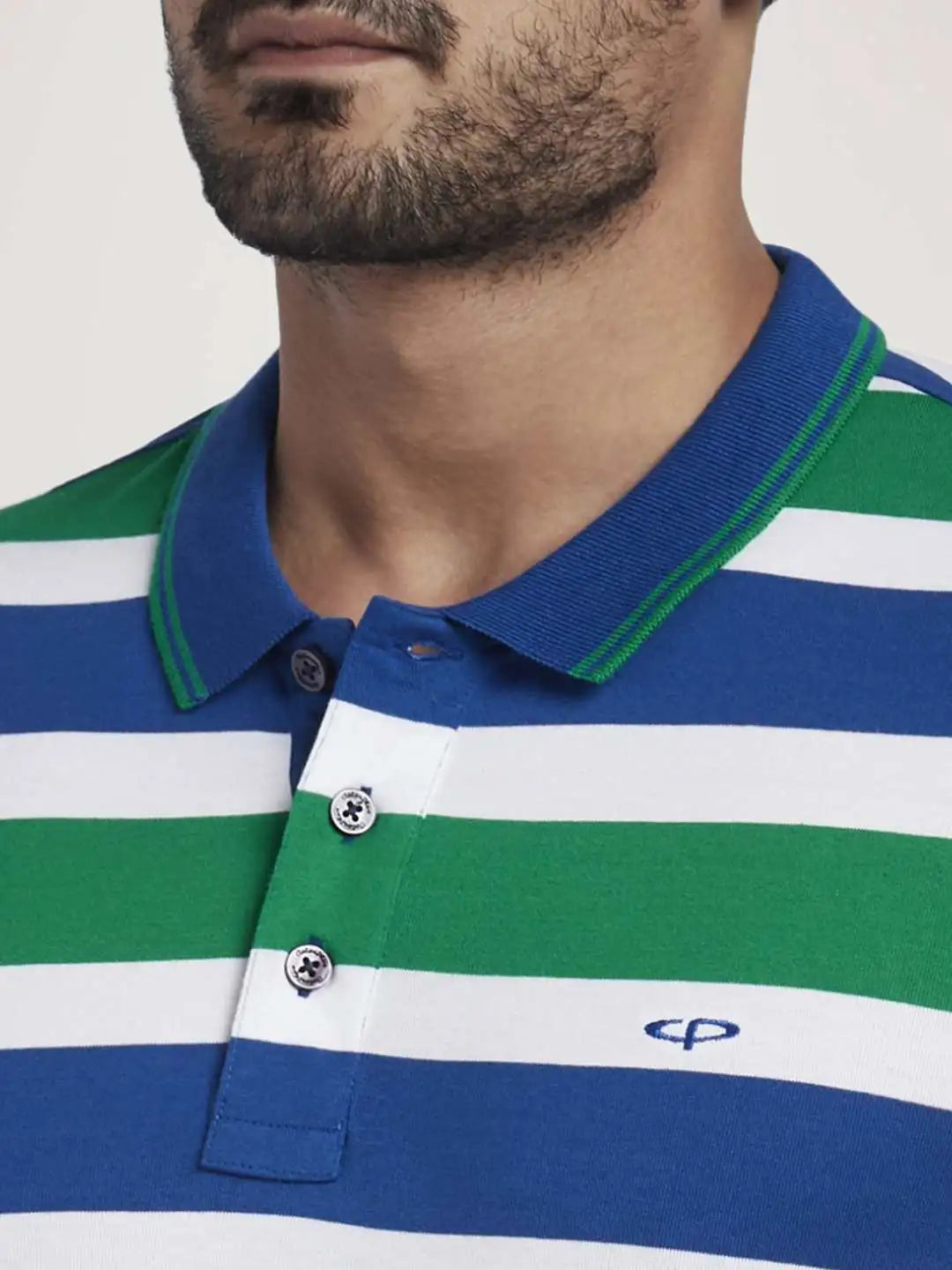 Colorplus Men Medium Green Stripe Slim Fit Casual T-Shirt