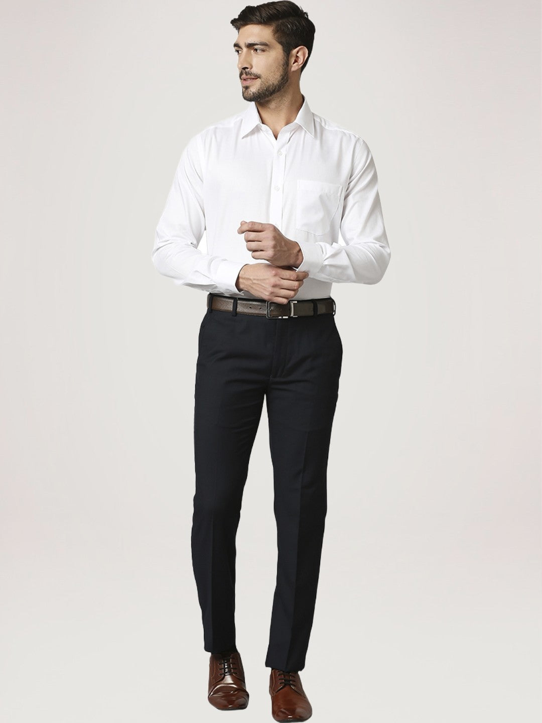 Park Avenue Men White Solid Regular Fit Work Shirt