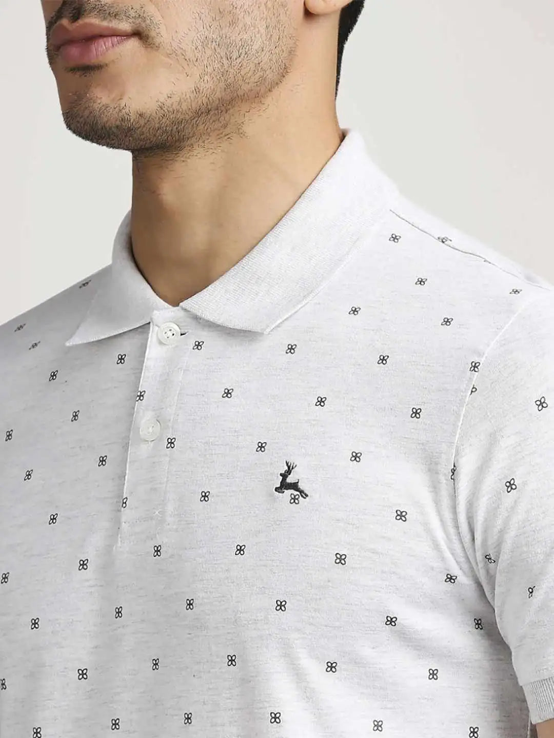 Parx Men Light Grey Printed Regular Fit Casual Polo