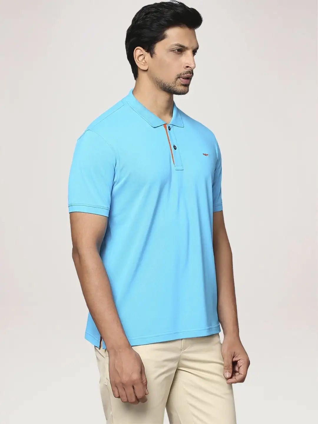 Park Avenue Men Medium Blue Solid Slim Fit Casual Polo