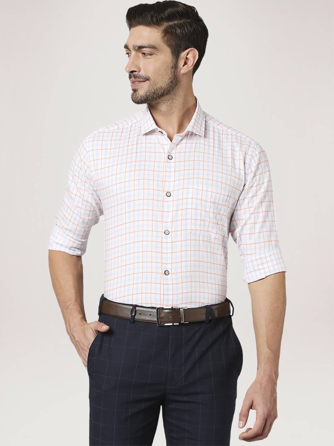 Park Avenue Men Medium Blue Checks Slim Fit Party Shirt