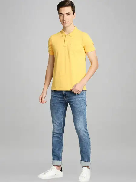 Parx Men Medium Blue Solid Tapered Fit Casual Jeans