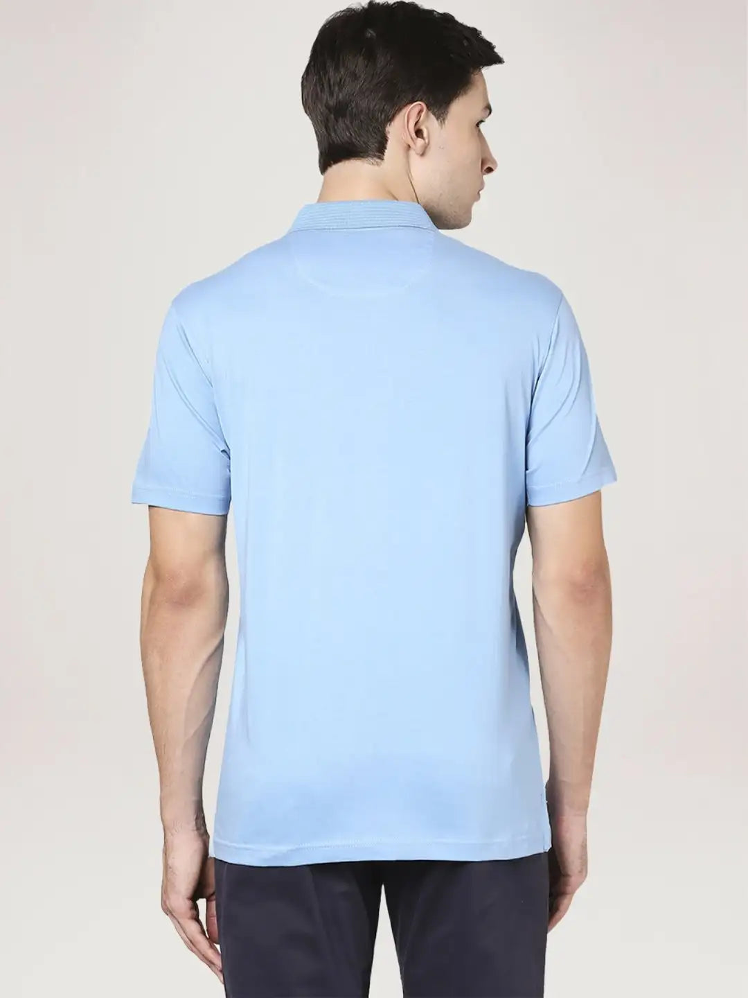 Park Avenue Men Medium Blue Solid Slim Fit Casual Polo