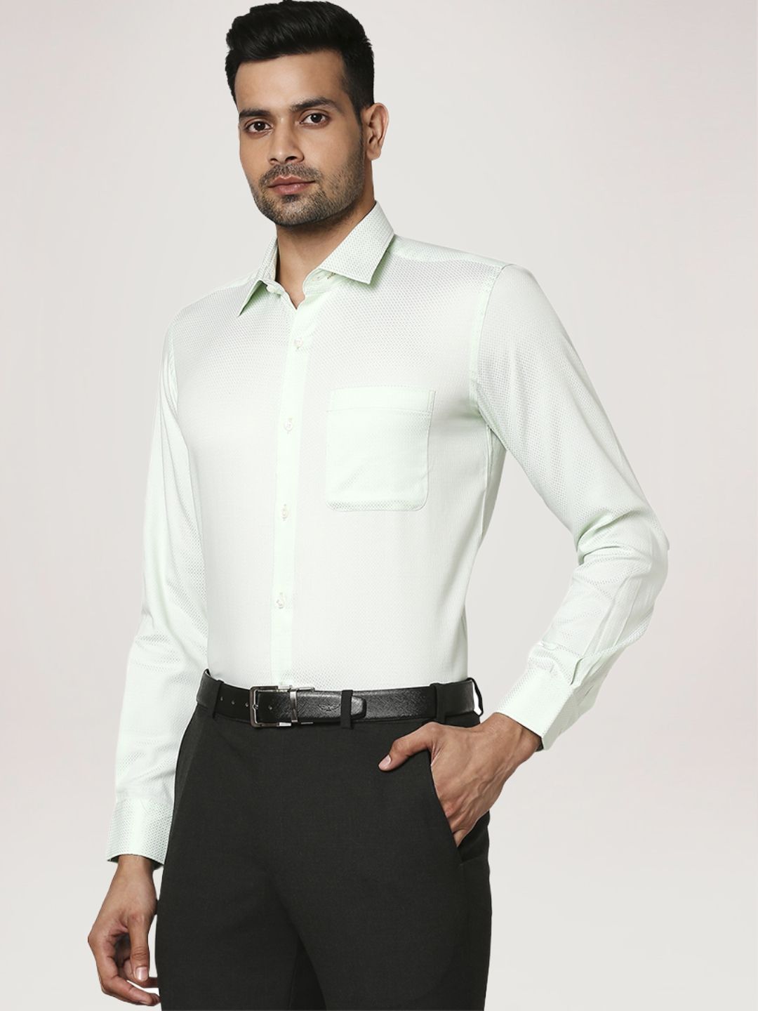 Raymond Men Medium Green Solid Regular Fit Work Shirt