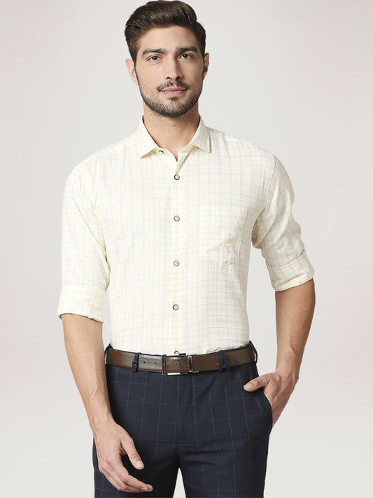 Park Avenue Men Medium Orange Checks Slim Fit Party Shirt