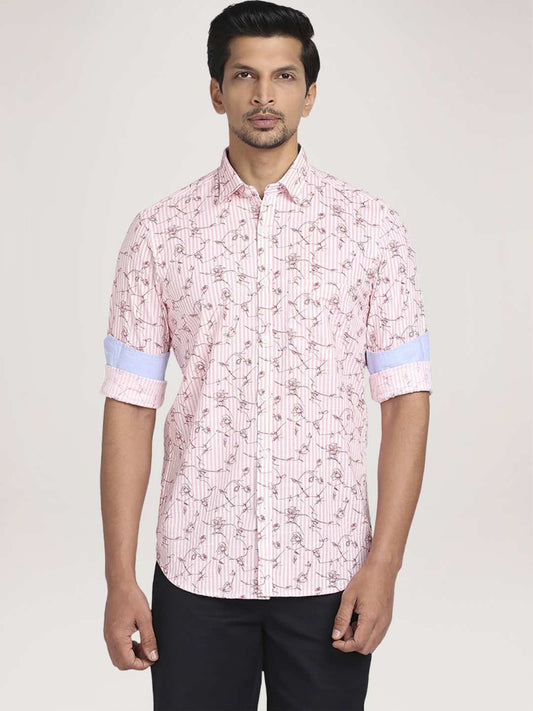 Colorplus Men Medium Red Printed Tailored Fit Casual Shirt