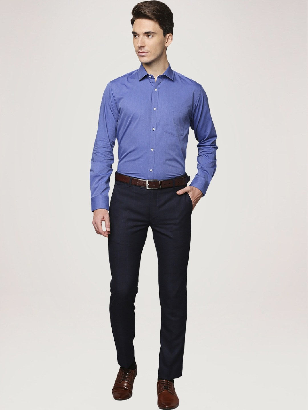 Park Avenue Men Blue Solid Slim Fit Work Shirt