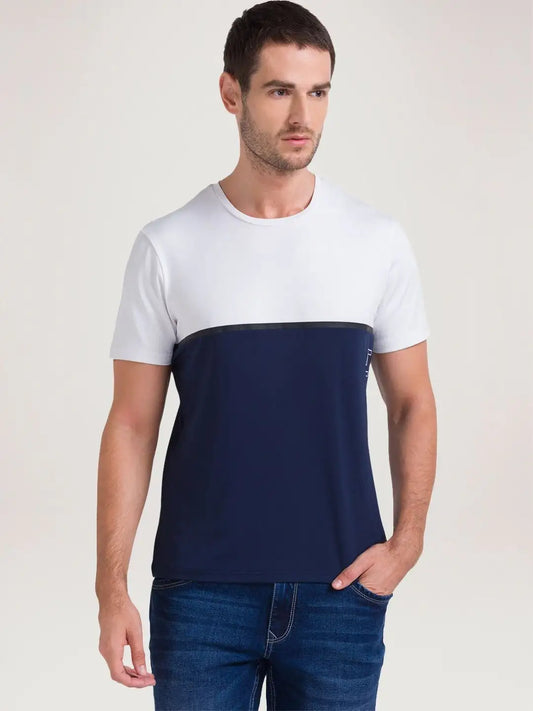 Parx Men Blue Solid Regular Fit Casual T-Shirt