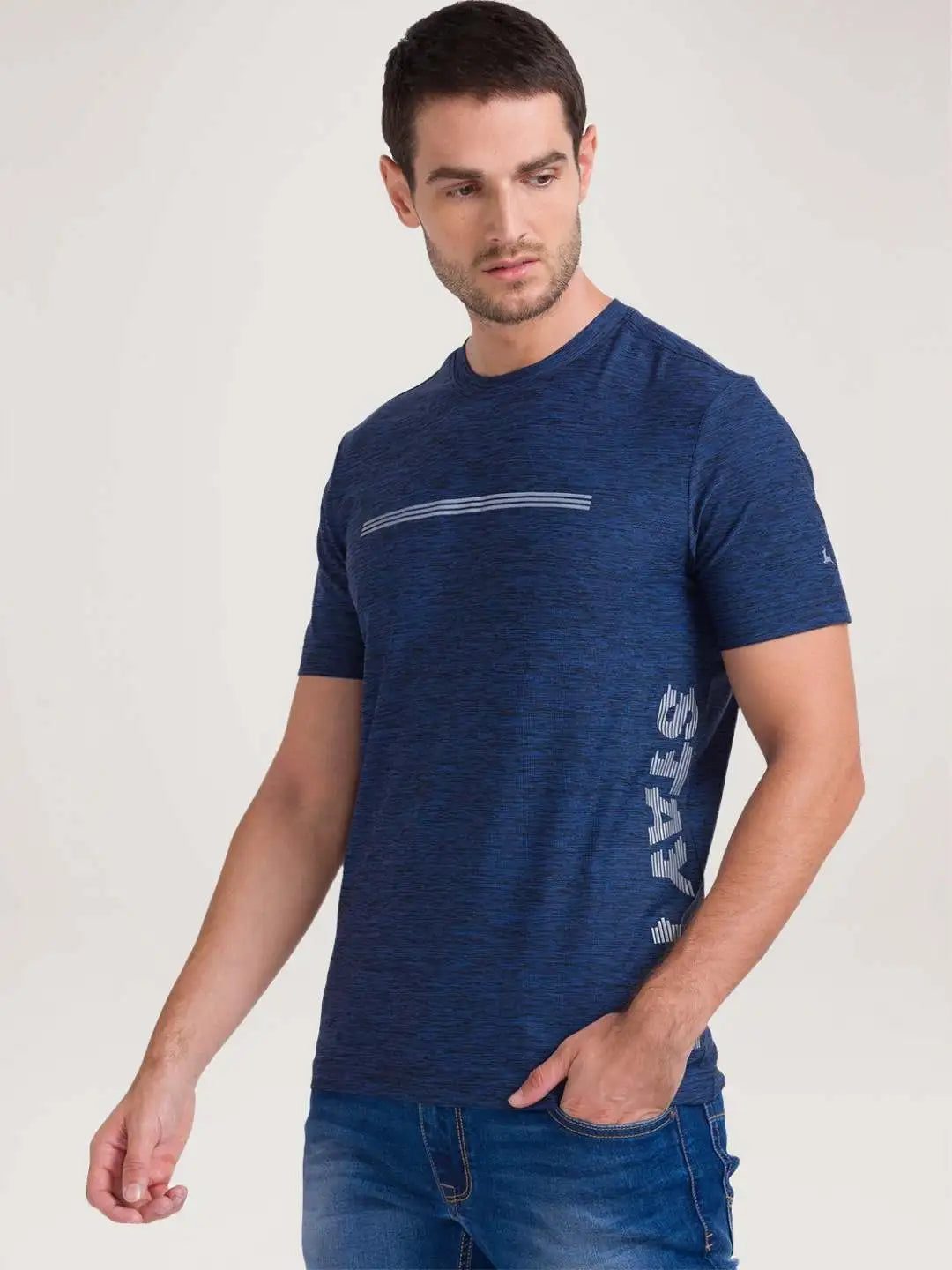 Parx Men Blue Printed Regular Fit Casual T-Shirt
