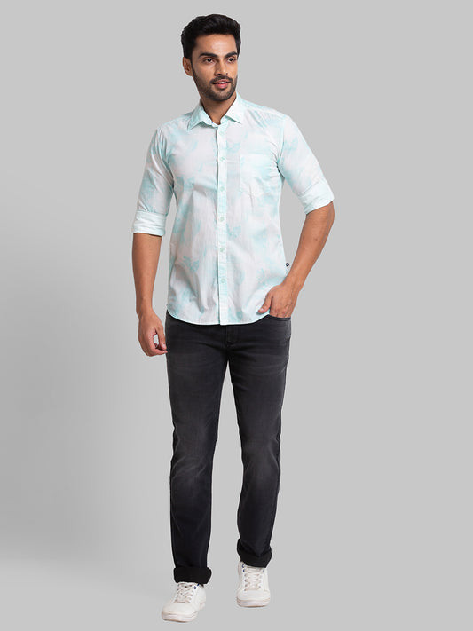 Men Slim Fit Light Green Shirt