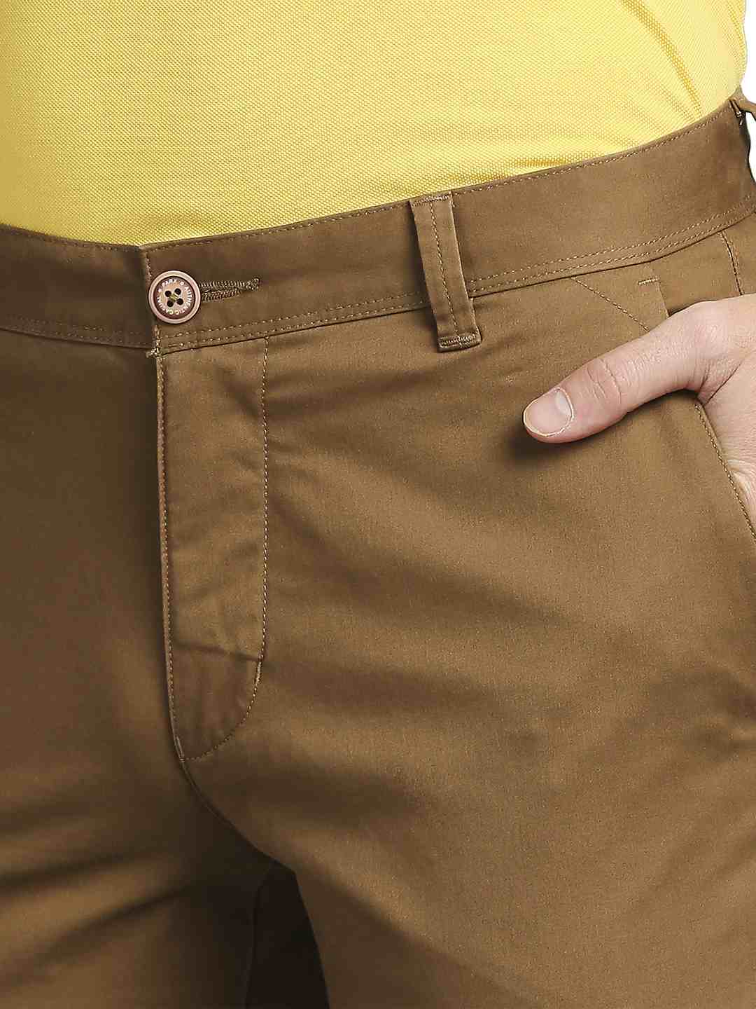 Parx Men Dark Brown Solid Tapered Fit Work Trouser