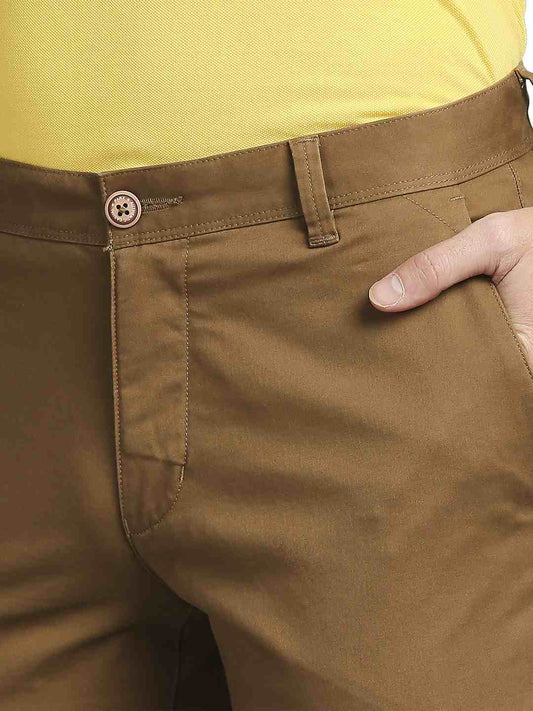 Parx Men Dark Brown Solid Tapered Fit Work Trouser