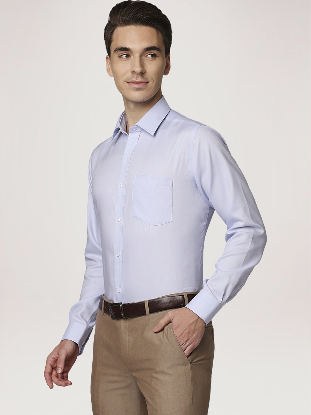 Park Avenue Men Light Blue Solid Regular Fit Work Shirt