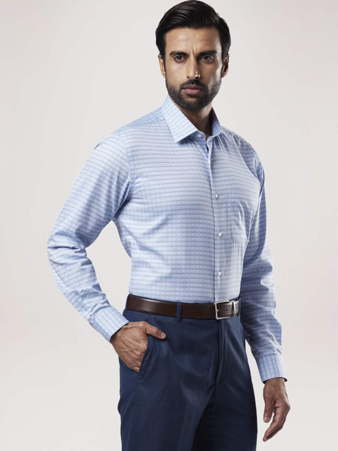 Raymond Men Medium Blue Solid Regular Fit Work Shirt