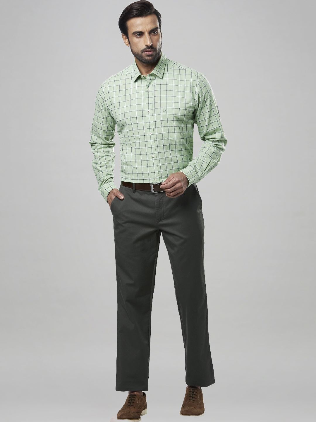 Raymond Men Dark Grey Solid Slim Fit Work chinos