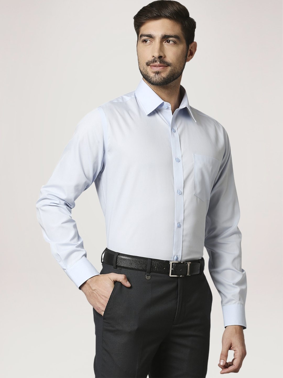 Park Avenue Men Light Blue Solid Regular Fit Work Shirt