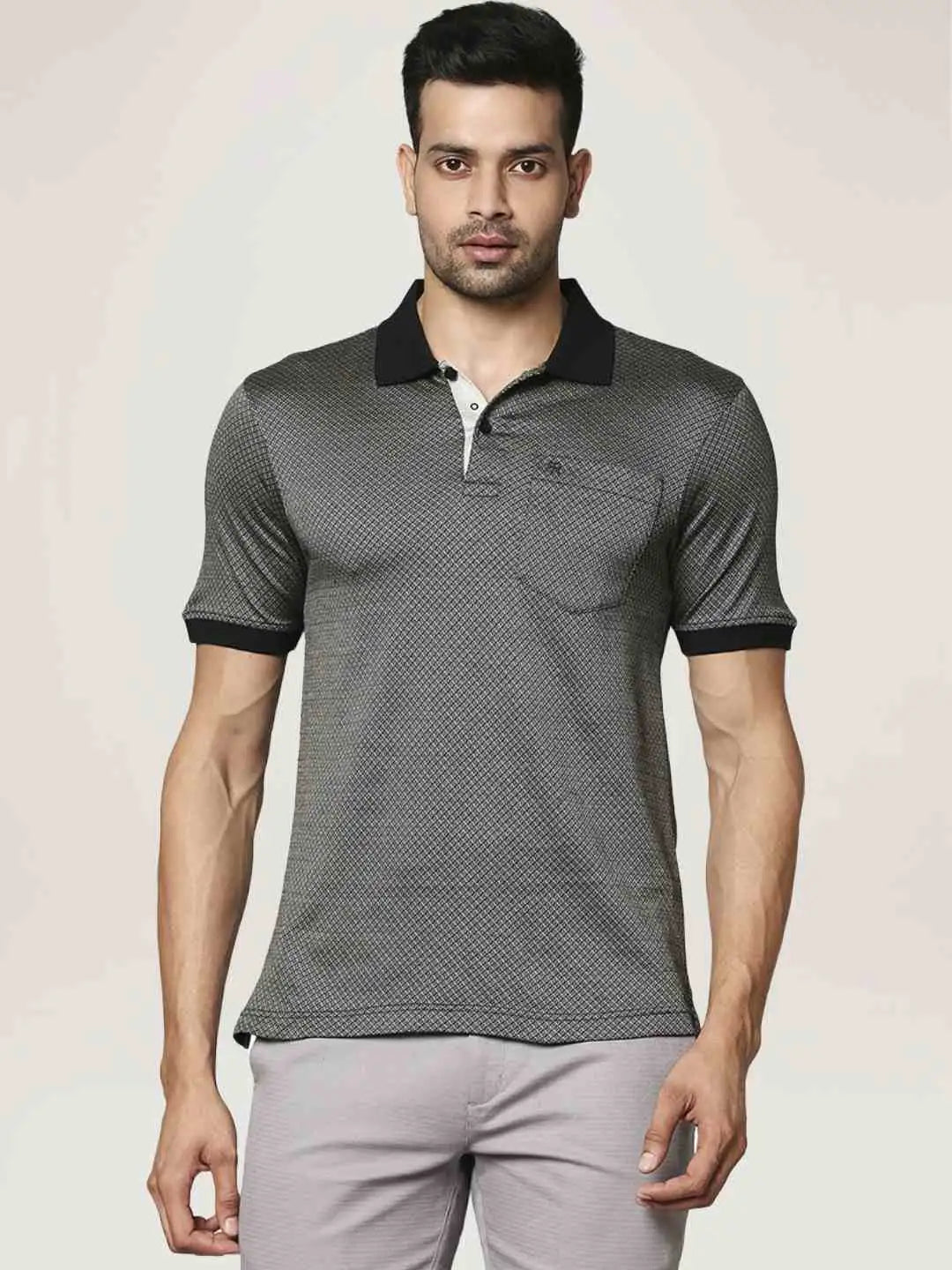 Raymond Men Black Solid Regular Fit Casual T-Shirt