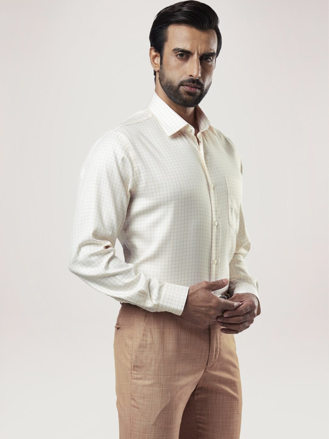 Raymond Men Light Yellow Solid Regular Fit Work Shirt