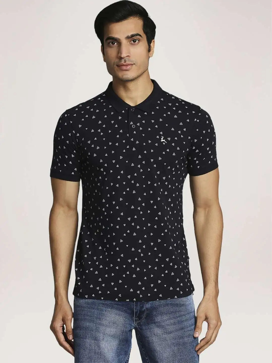 Parx Men Blue Printed Regular Fit Casual Polo